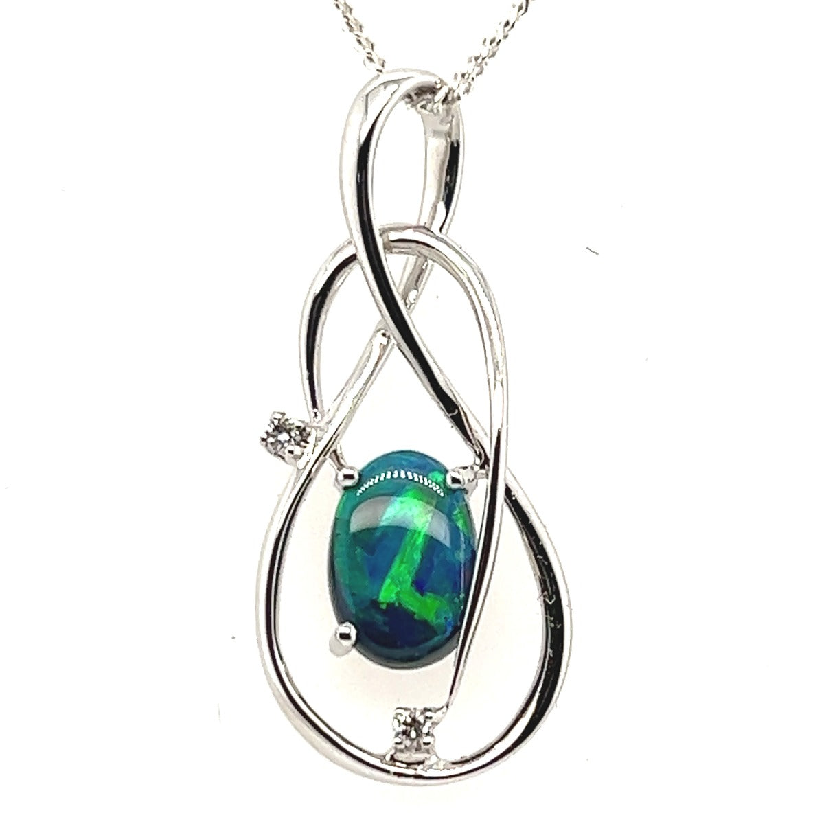 18ct White Gold Solid Black Opal Pendant (6x9)