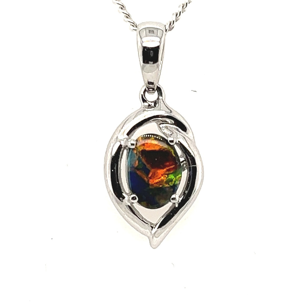 14ct White Gold Black Opal pendant (8x6mm)