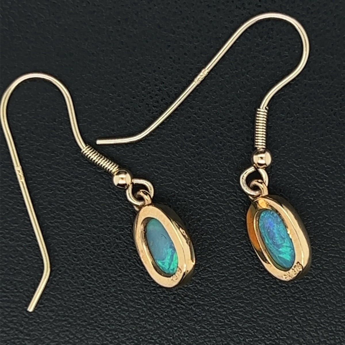 9ct Yellow Gold Solid Opal Drop Opal Earrings (9x6)