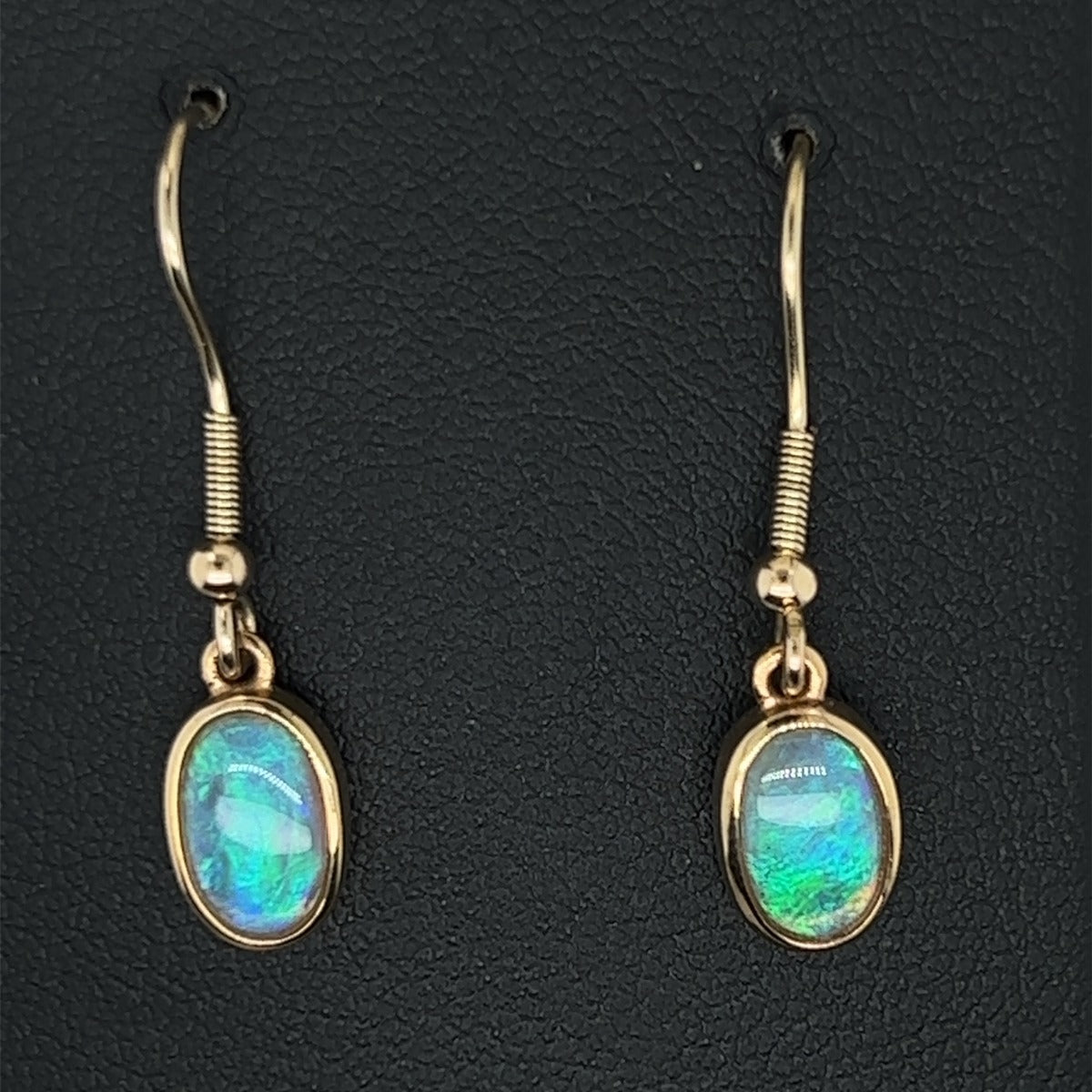 9ct Yellow Gold Solid Opal Drop Opal Earrings (9x6)