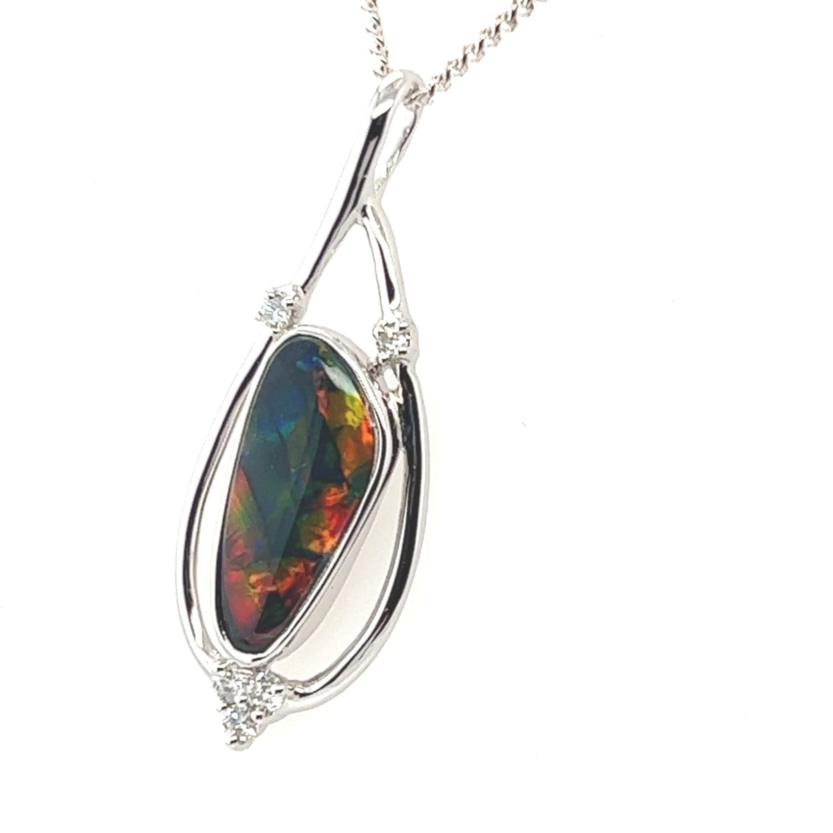 18ct White Gold Solid Black Opal Pendant (16x8)