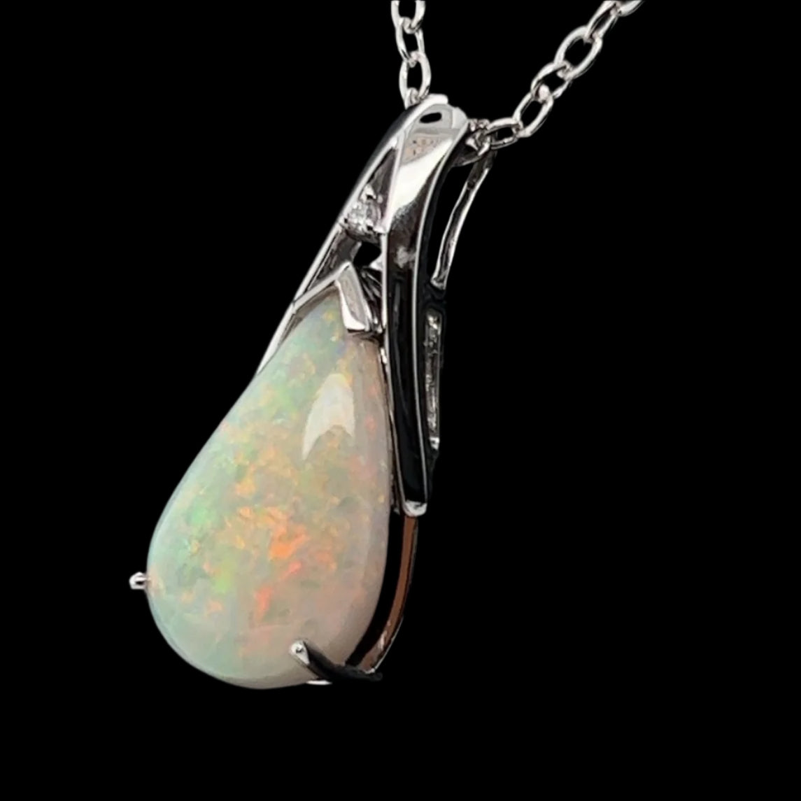 14ct White Gold Solid Opal Pendant (sp2120)