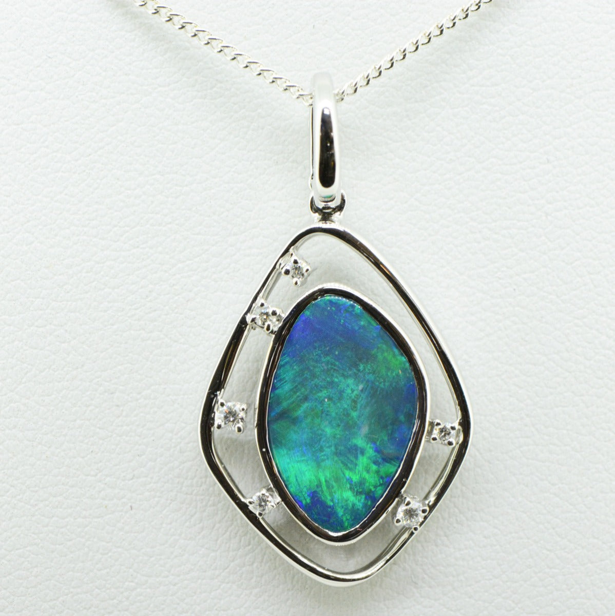 Black Opal pendant set in 18ct white gold