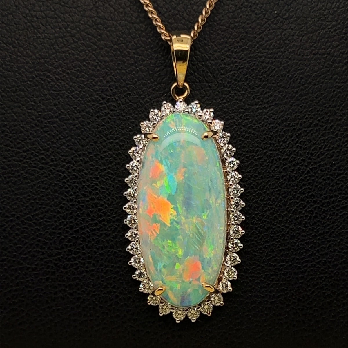 18ct Solid Opal Diamond Cluster Pendant