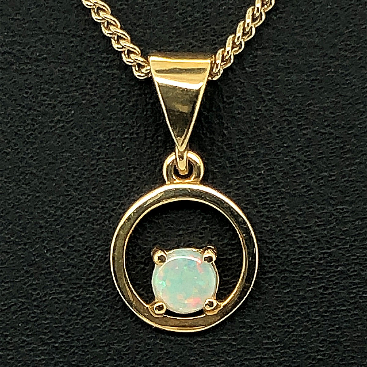 4mm round solid opal 18ct yellow gold pendant