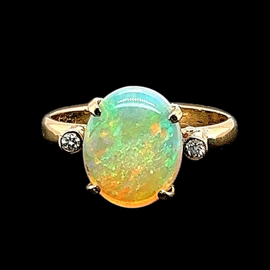 14ct  Yellow gold solid opal Ring (sr575)