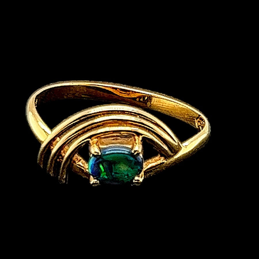 18ct Yellow Gold Solid Black Opal Ring (sr7630)