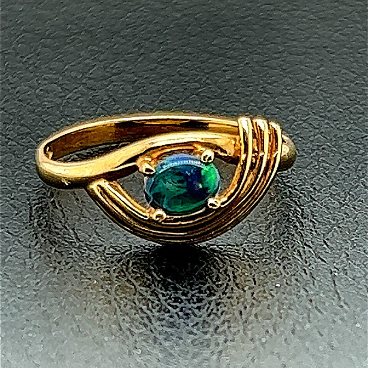 18ct Yellow Gold Solid Black Opal Ring (4x5)