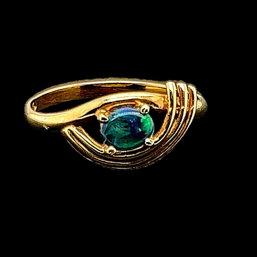 18ct Yellow Gold Solid Black Opal Ring (sr7630)