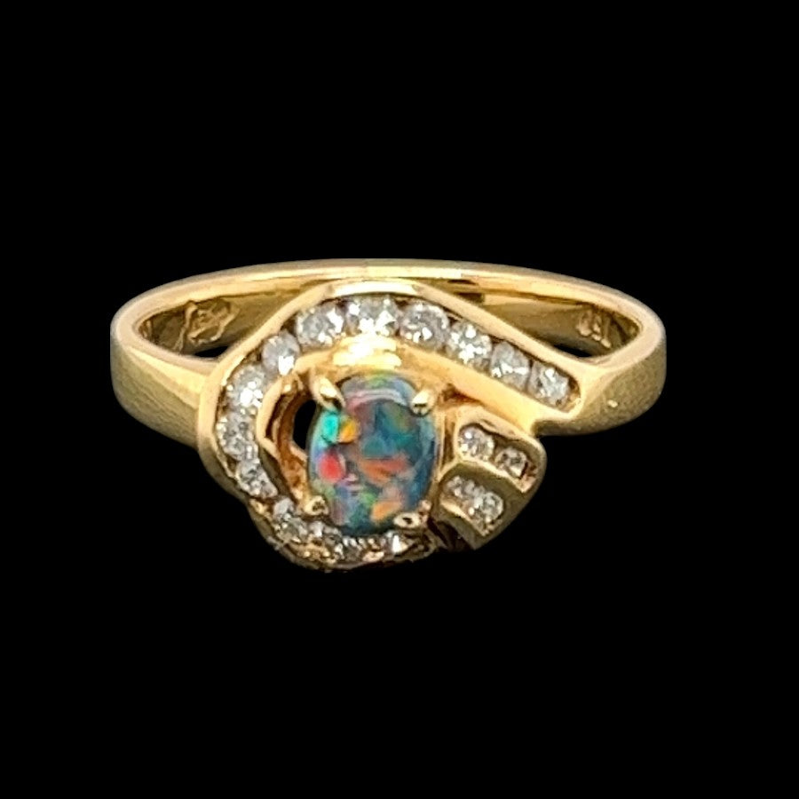 18ct Gold Black Opal Ring (sr8223)