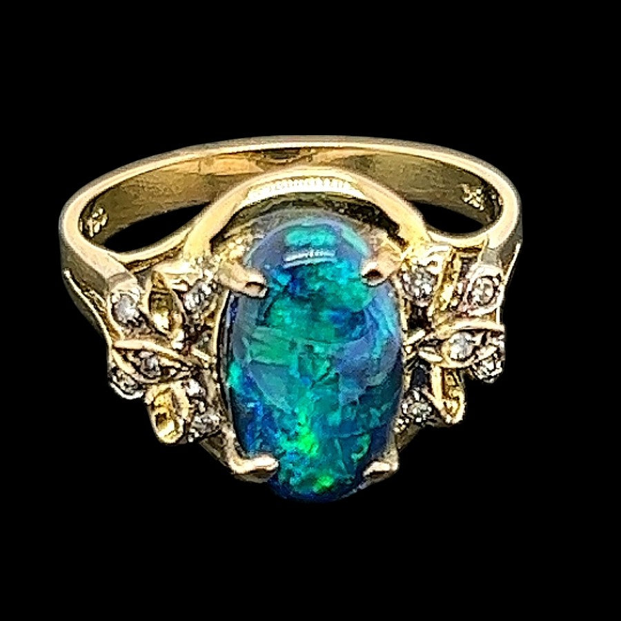 18ct Gold Black Opal Ring (sr723)