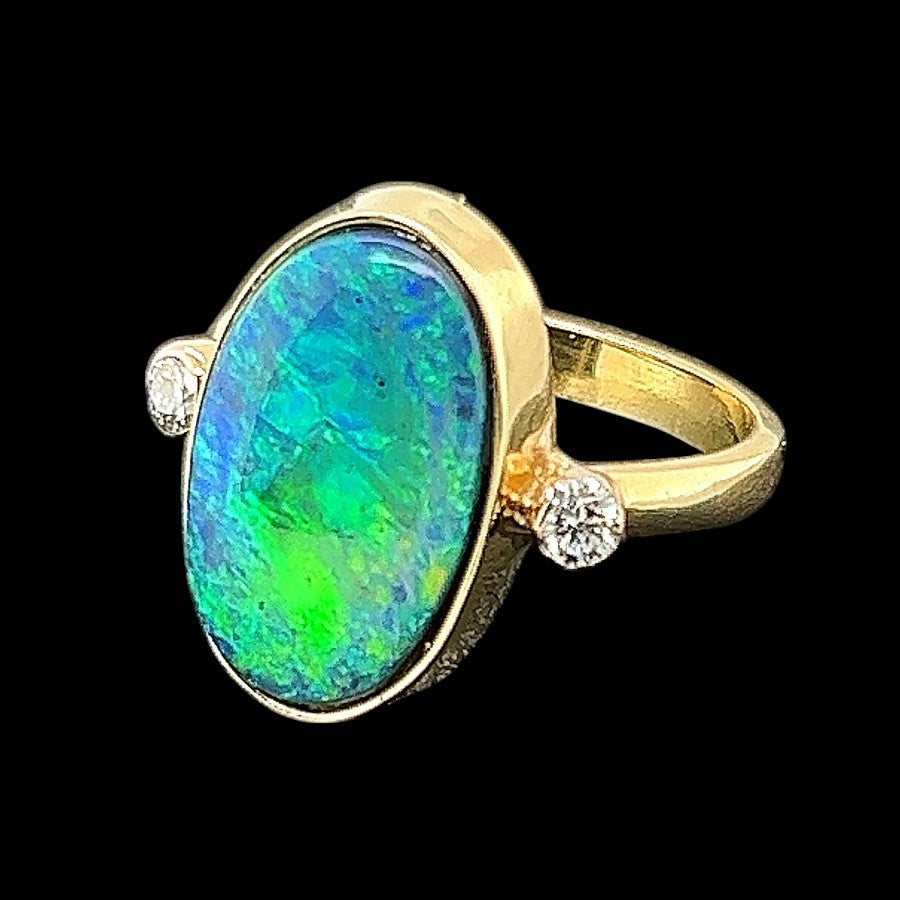 18ct Gold Solid Black Opal Ring (sr740)