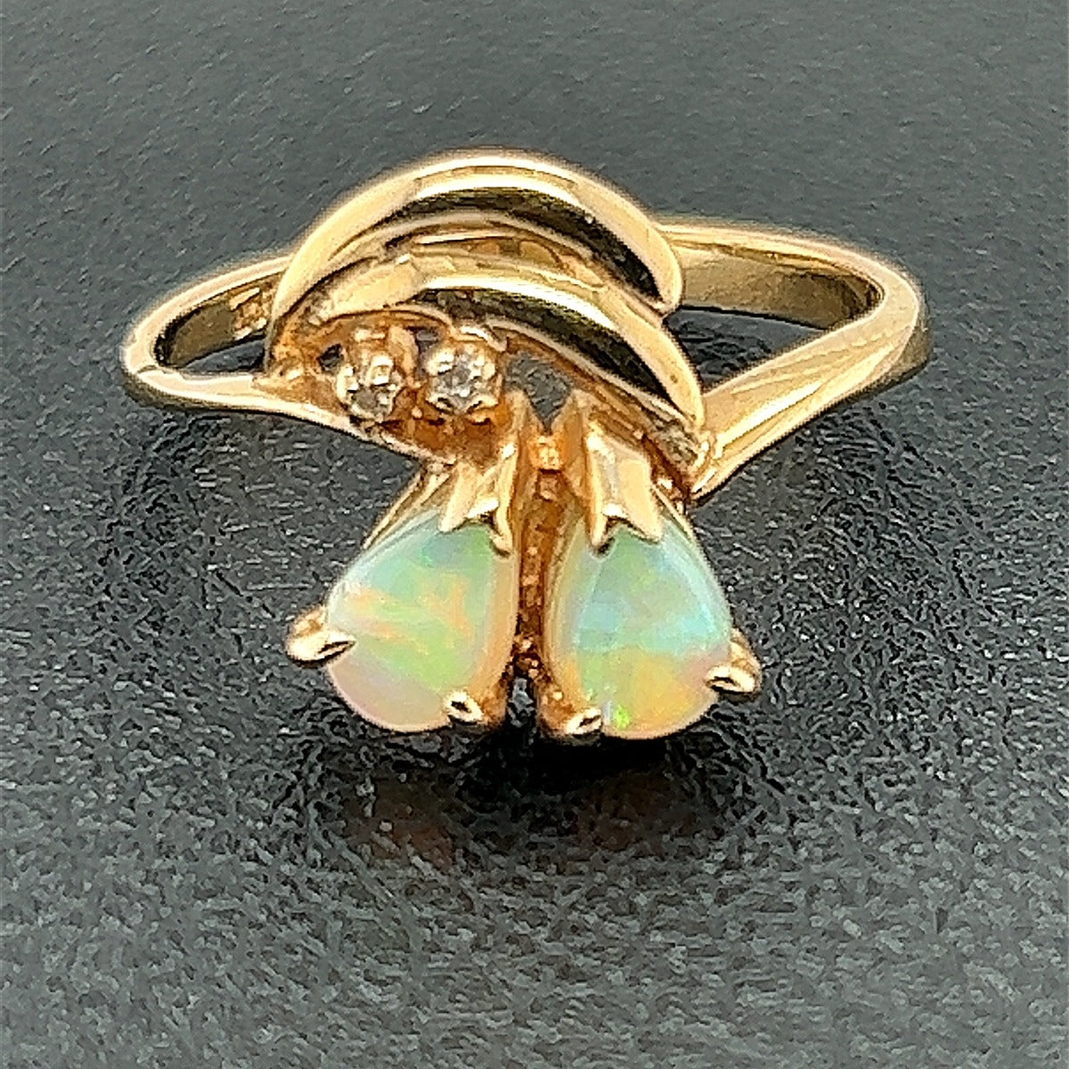 14ct solid opal ladies ring with diamonds (sr5611)