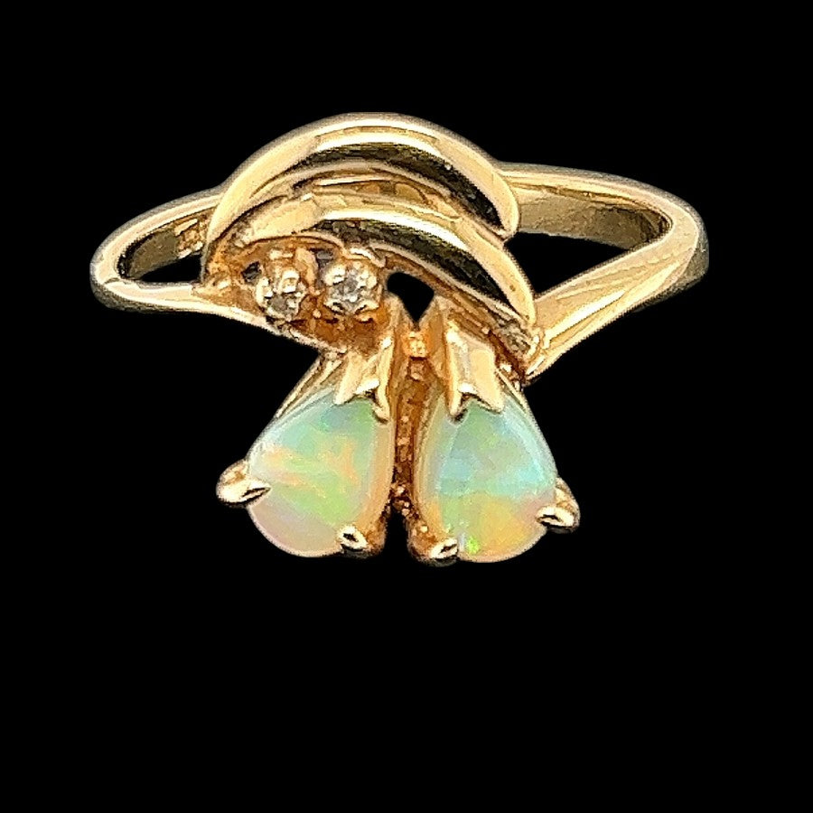 14ct solid opal ladies ring with diamonds (sr5611)