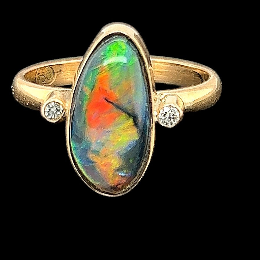 18ct Gold Solid Black Opal Ring (sr891)