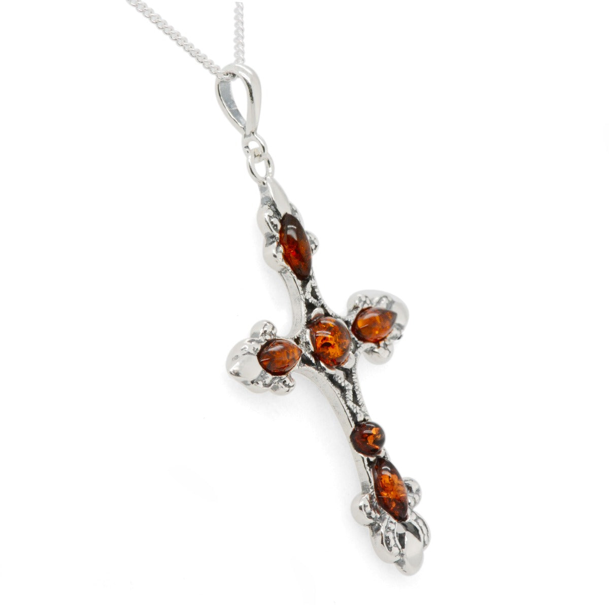 Sterling Silver Amber Cross Pendant