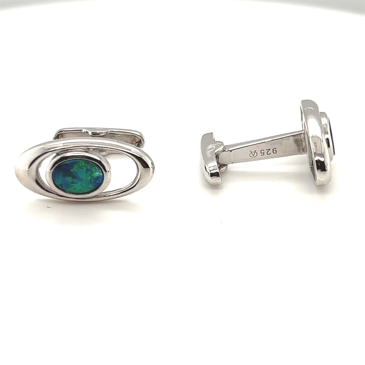 Sterling Silver Men's Doublet Opal Cufflinks