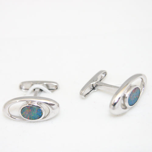 sterling silver doublet opal cufflinks