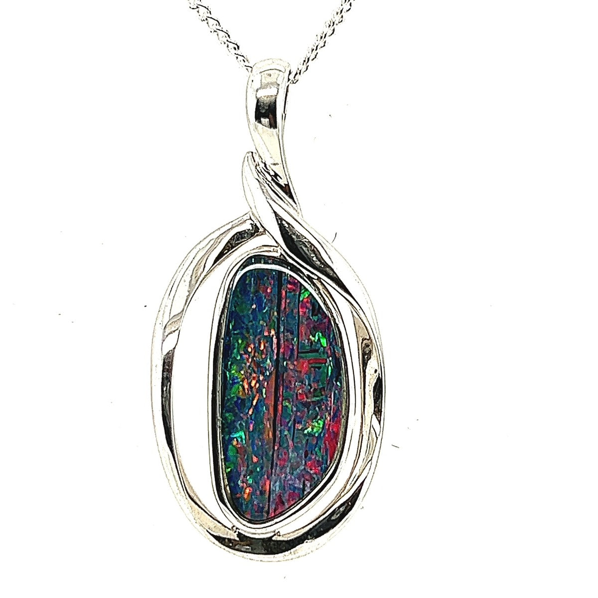 Sterling silver free shaped doublet opal pendant