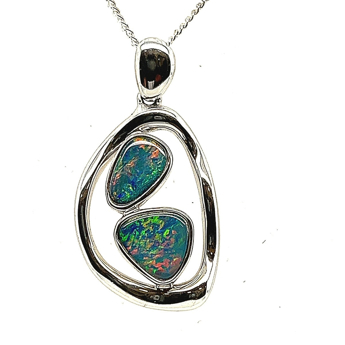 Sterling silver doublet opal with 2 free shaped opals