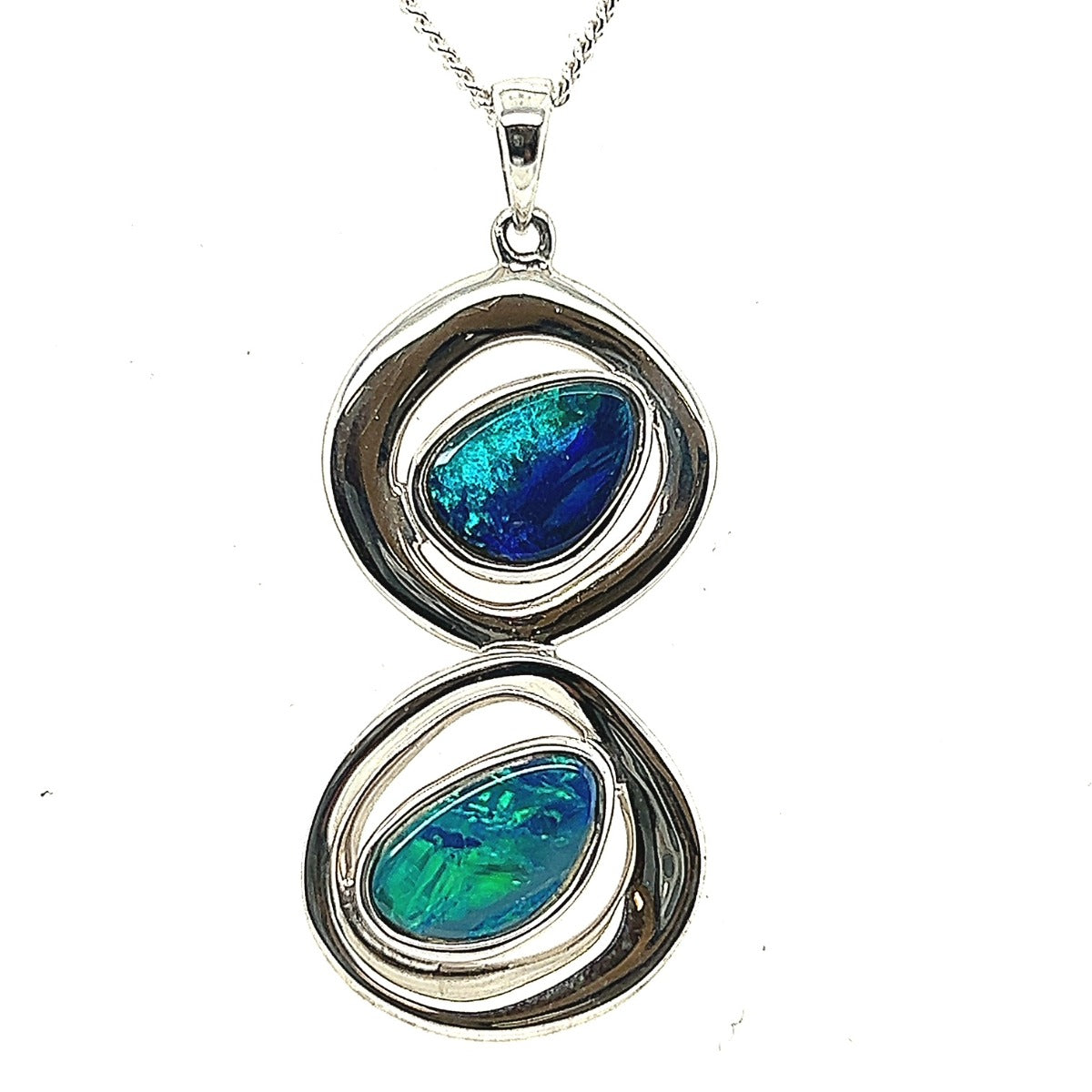 Sterling Silver Doublet Dual Opal Pendant