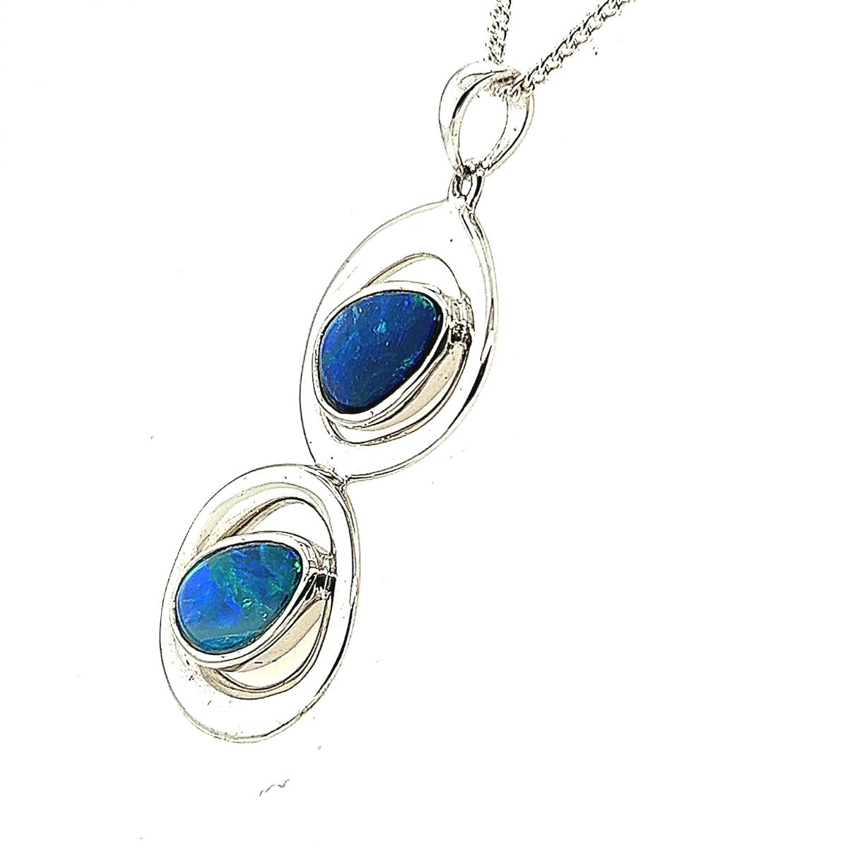 Sterling Silver Doublet Dual Opal Pendant