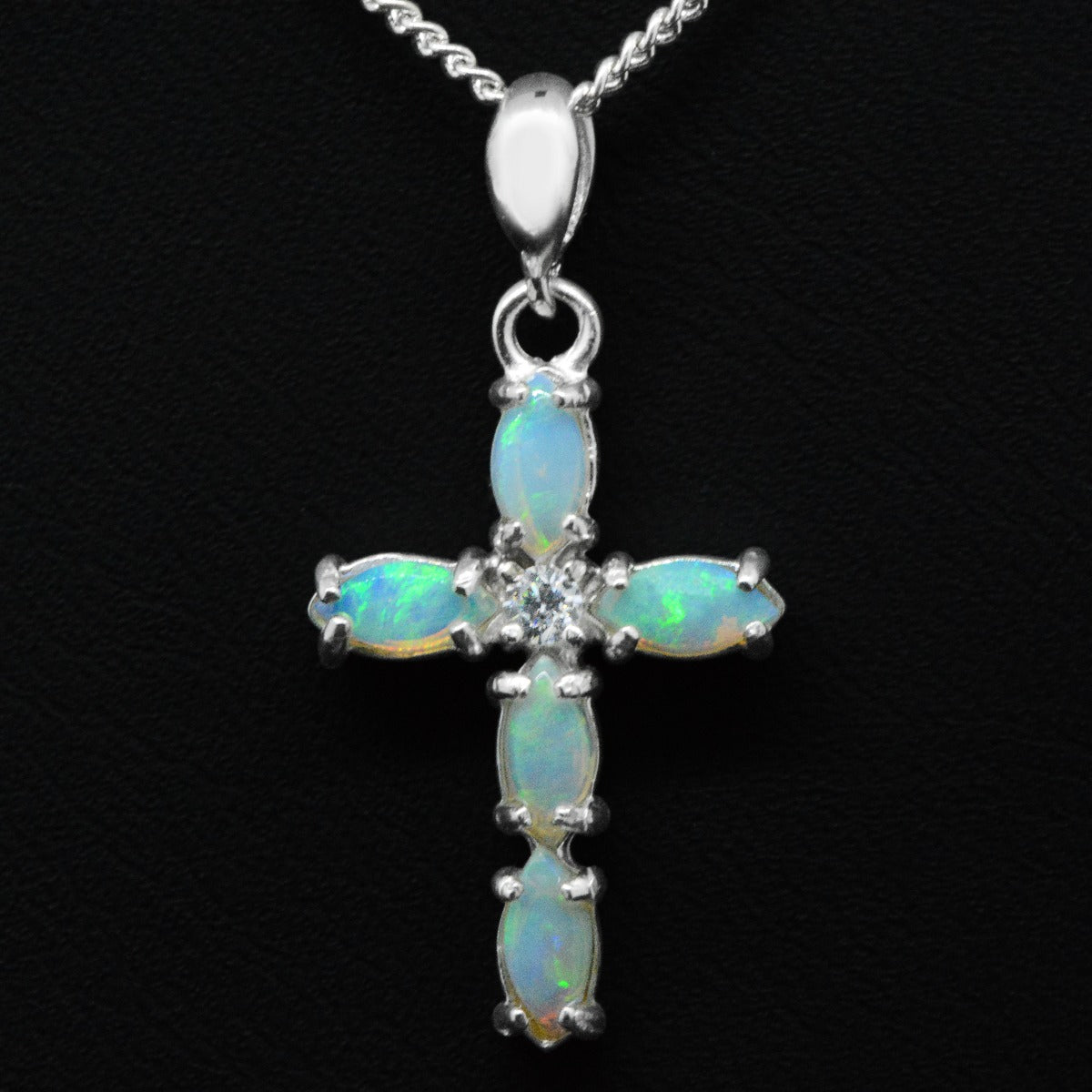 Sterling Silver Solid Opal Cross Pendant