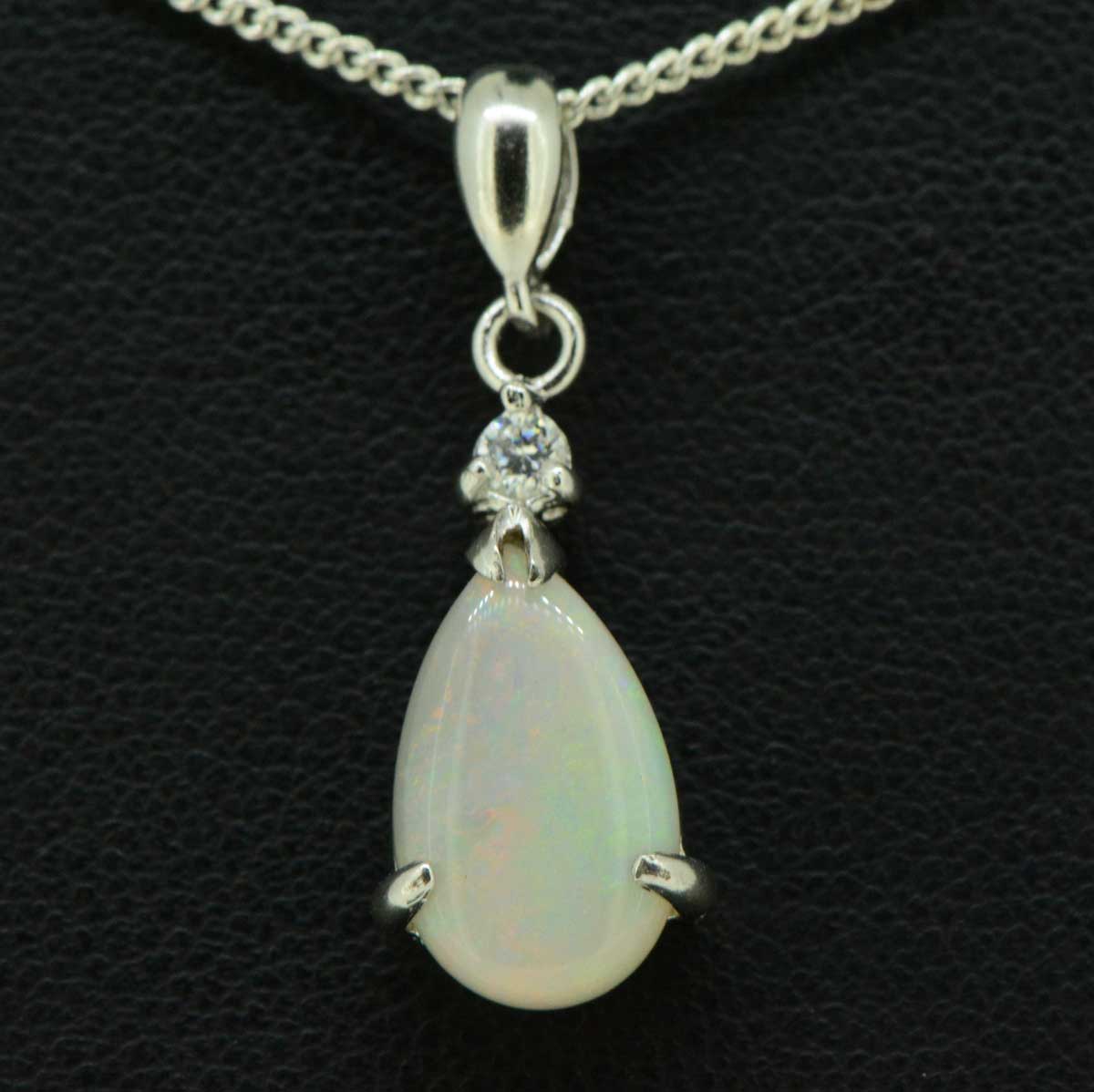 Sterling silver tear drop shaped solid opal pendant 13mmx9mm