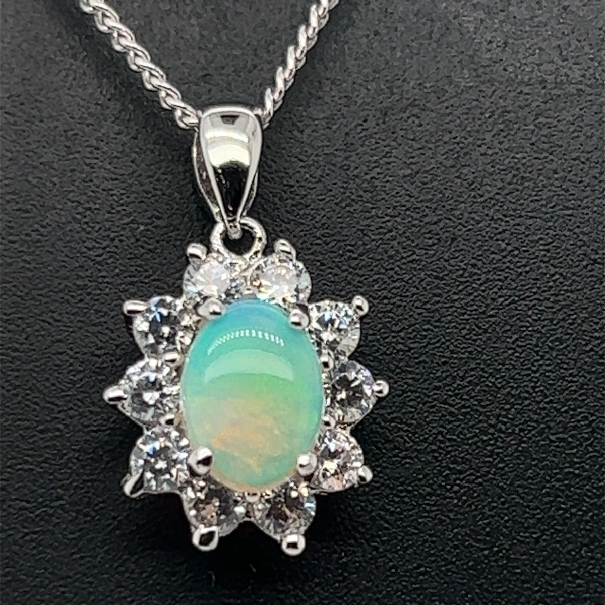 Sterling Silver Solid Opal Crystal Cluster Pendant