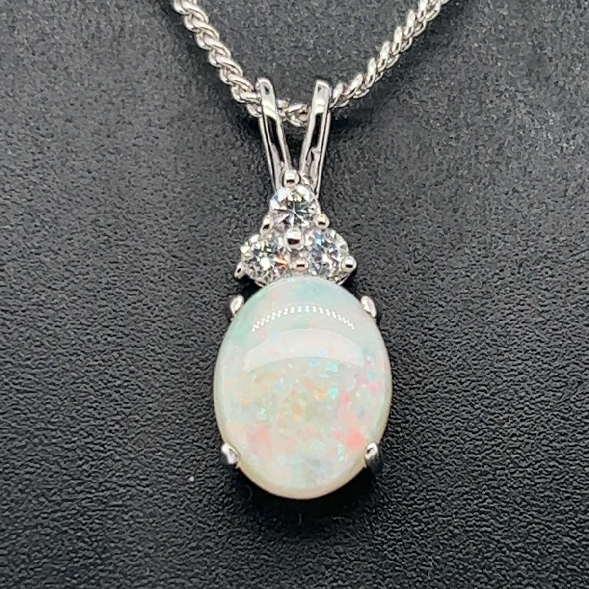 STERLING SILVER SOLID OPAL with 3 Crystals PENDANT (10mmx8mm)