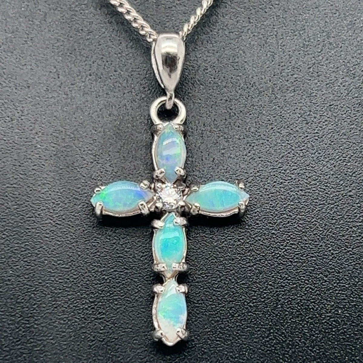 Sterling Silver Solid Opal Cross Pendant