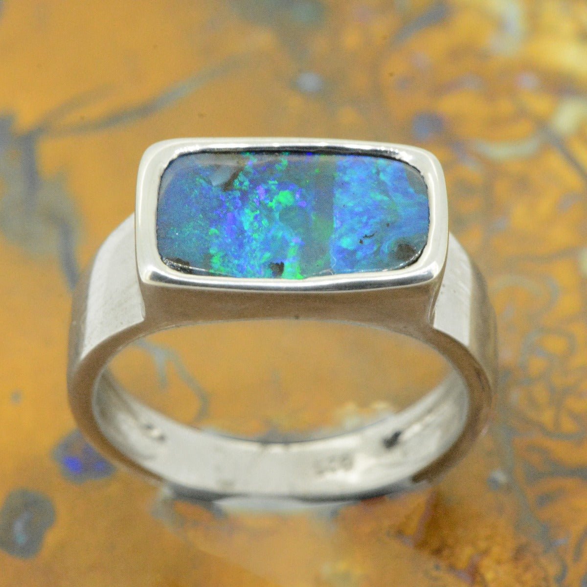 Sterling Silver Solid Boulder Opal Ring (ssr7803)