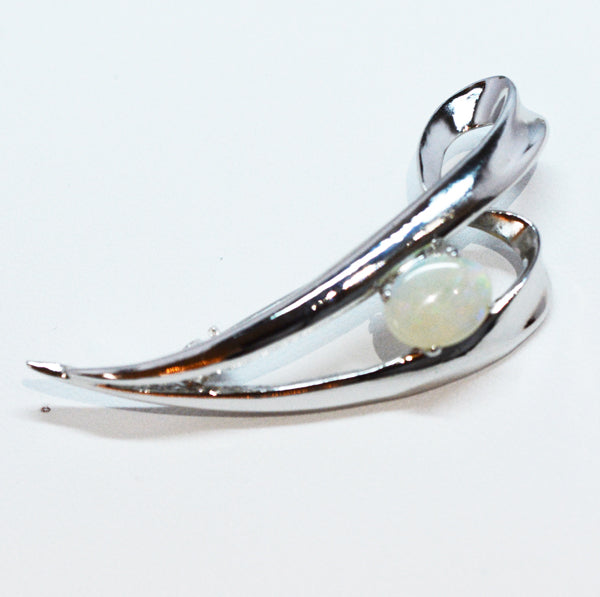 Solid Opal Brooch Set In Sterling Silver