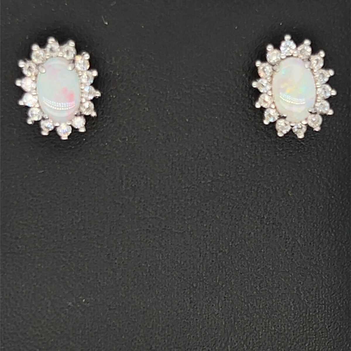 Sterling Silver Solid Opal Earrings With Crystals (ssse7974)