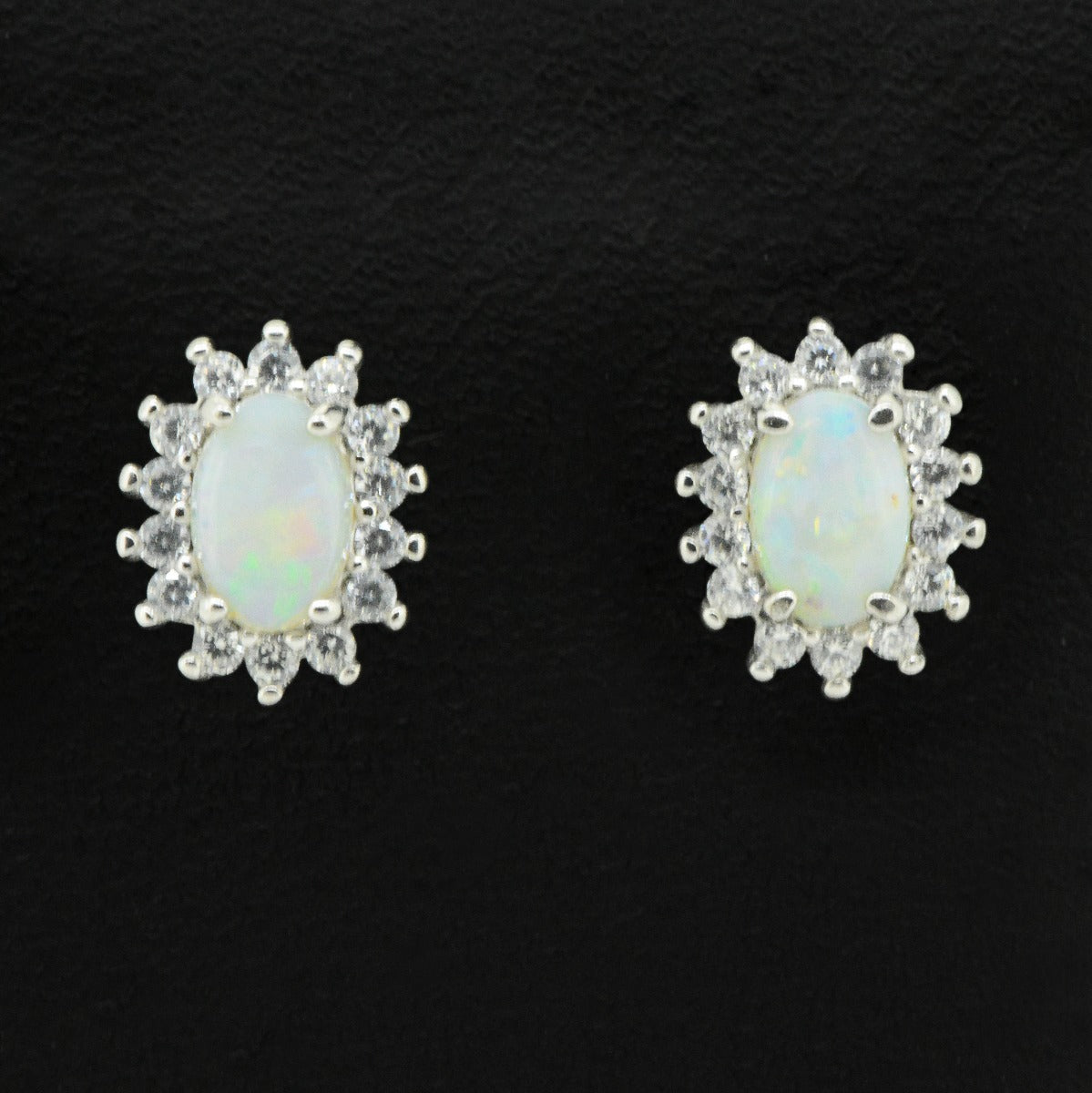 Sterling Silver Solid Opal Earrings With Crystals (ssse7974)