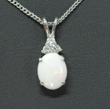 STERLING SILVER SOLID OPAL with 3 Crystals PENDANT (10mmx8mm)