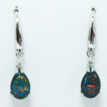 Sterling Silver Triplet Opal Hanging Tear Drop Earrings