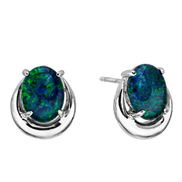 Horse Shoe Sterling Silver Triplet Opal Earrings (sste4a)