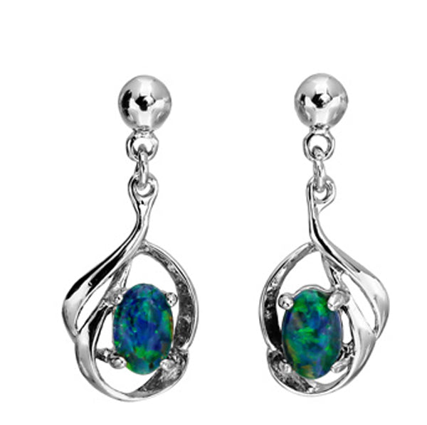 Sterling Silver Hanging Claw Set Triplet Opal Earrings (sste41)