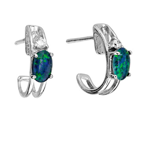 sterling silver triplet opal earrings huggy style (sste29)