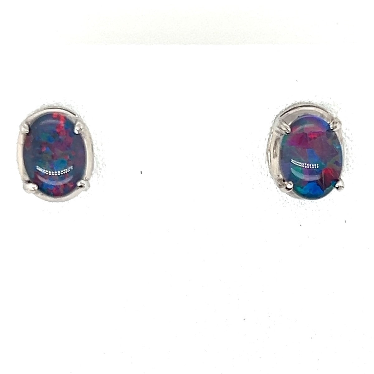 Oval Sterling Silver Claw Set Triplet Opal Earrings (sste50)