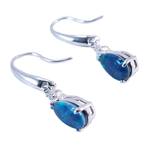Sterling Silver Triplet Opal Hanging Tear Drop Earrings (sste1097)