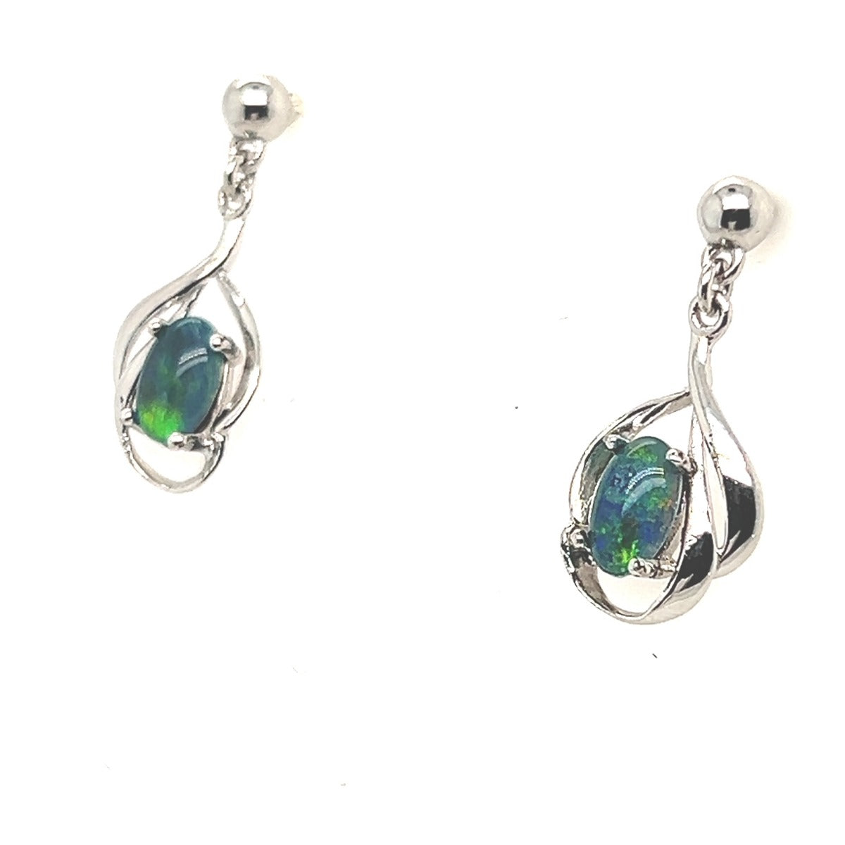 Sterling Silver Hanging Claw Set Triplet Opal Earrings (sste41)