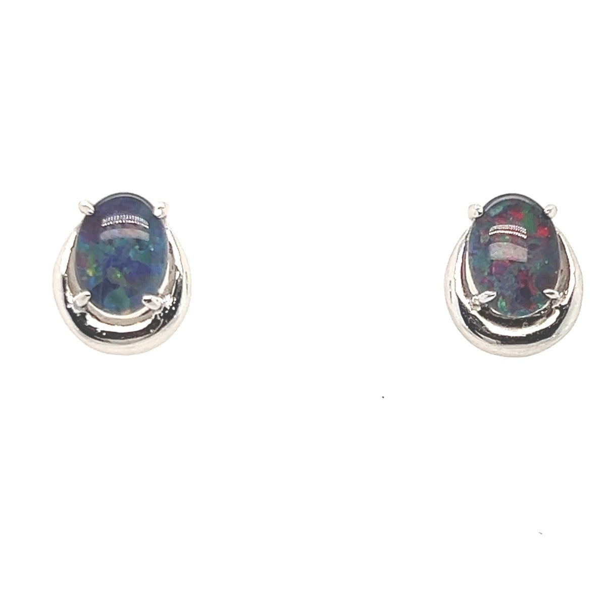 Horse Shoe Sterling Silver Triplet Opal Earrings (sste4a)