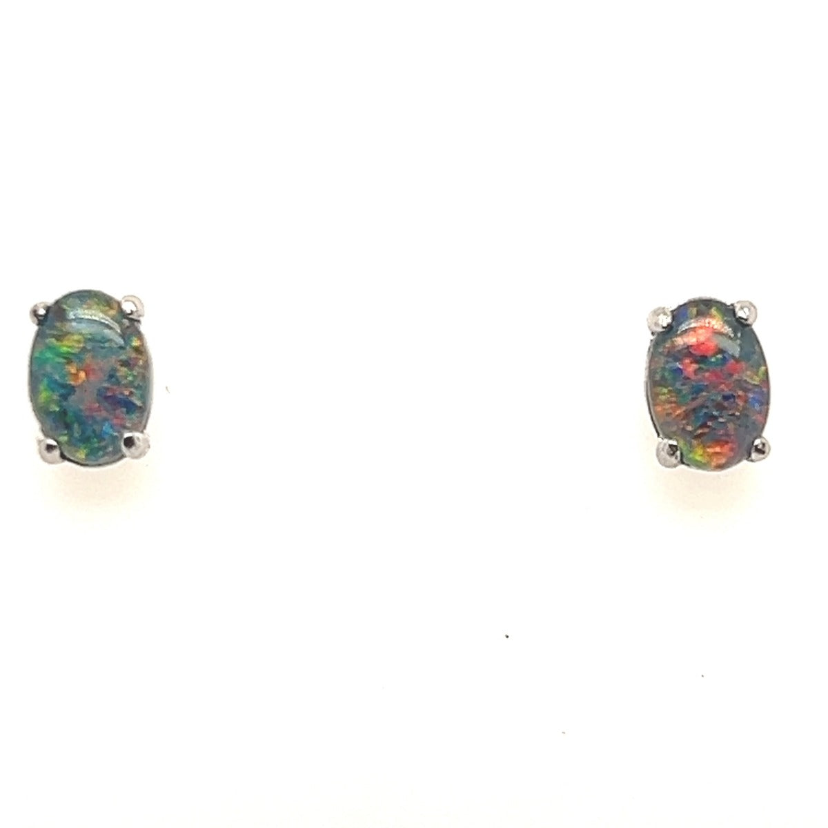 Oval Sterling Silver Triplet Opal Earrings (sste1095)