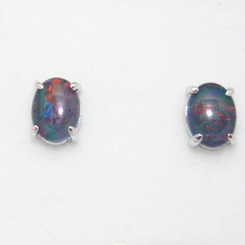 Oval Sterling Silver Claw Set Triplet Opal Earrings (sste50)