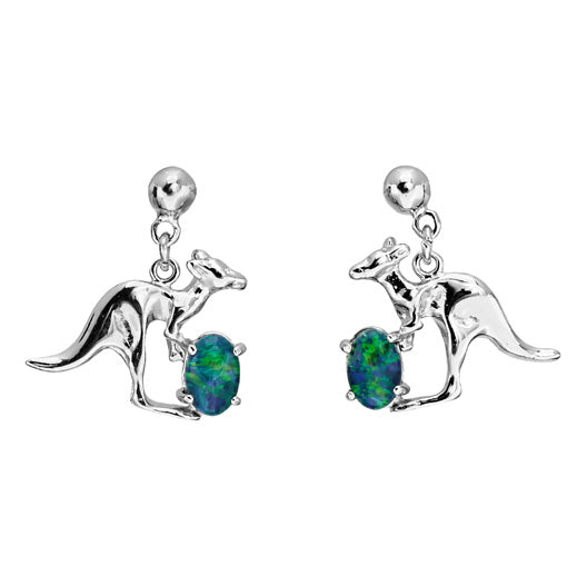 Sterling silver triplet opal kangaroo earrings (sste80)