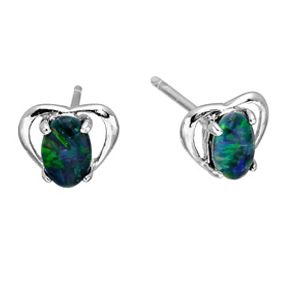 Sterling silver heart shaped triplet opal earrings (sste85)