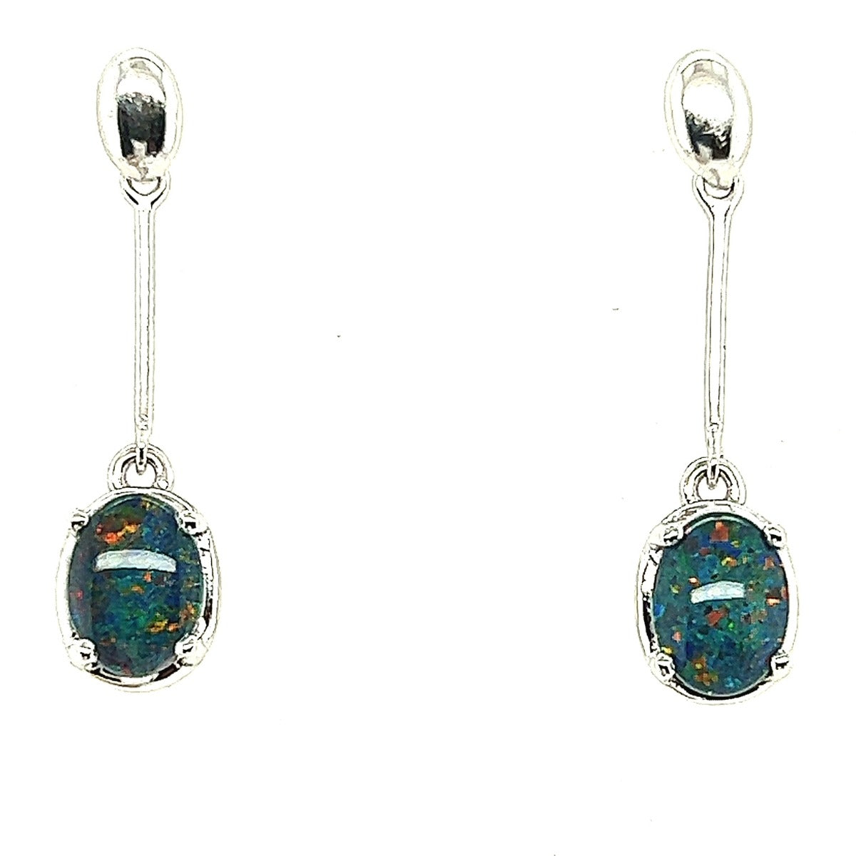 Sterling Silver Drop Claw Set Triplet Opal Earrings (sstea10)