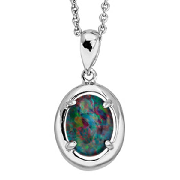 STERLING SILVER CLAW SET TRIPLET OPAL 9MM X 7MM, PENDANT